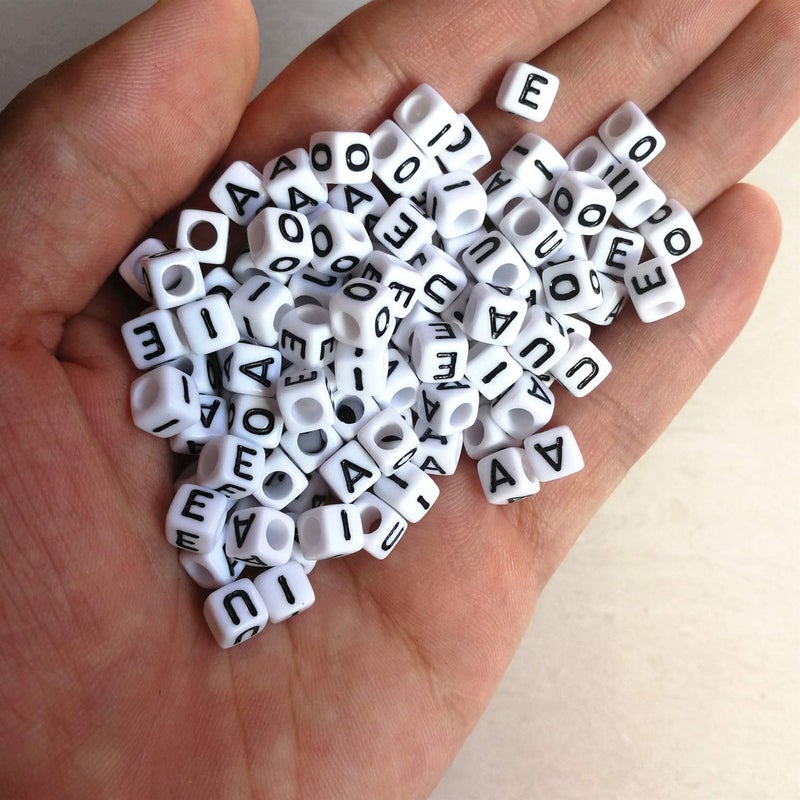 Looconi Amaney 250pcs Vowel Letter Beads Square A E I O U 6Ã—6mm White Cube Acrylic Beads for Jewelry Making Bracelets Necklaces Each 50 Pieces - Image 3